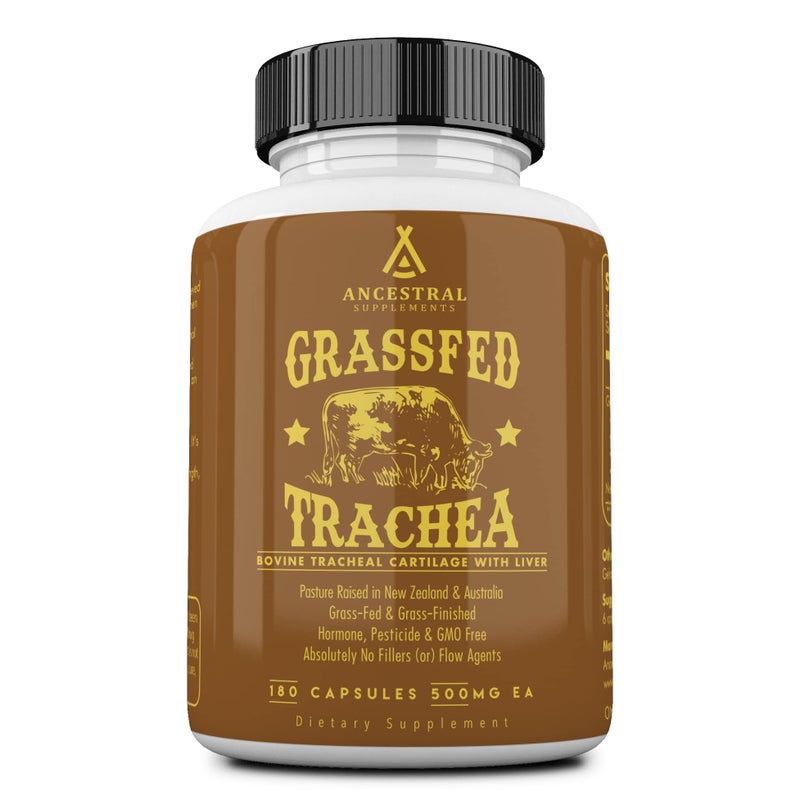 Ancestral Supplements Grass Fed Beef Tracheal Cartilage Supplement with Liver 3000mg Immune Health and Joint Support Supplement Promotes Healing NonGMO 180 Capsules