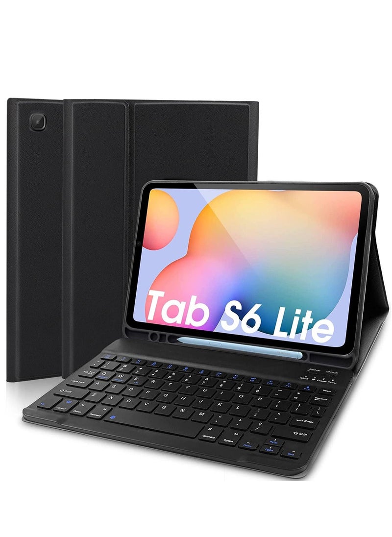Keyboard Case for Samsung Galaxy Tab S6 Lite 10.4'' (SM-P610/P615/P613/P619,2020/2022),  Leather Folio Cover with Detachable Magnetically Bluetooth Keyboard with S-Pen Holder, Black - Image 1