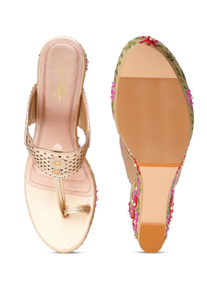 Sole House Sole House Noor Wedges: Handcrafted Elegance with Floral Embroidery & Contemporary Charm - perfect for parties, celebrations & special occasions.  - Image 5