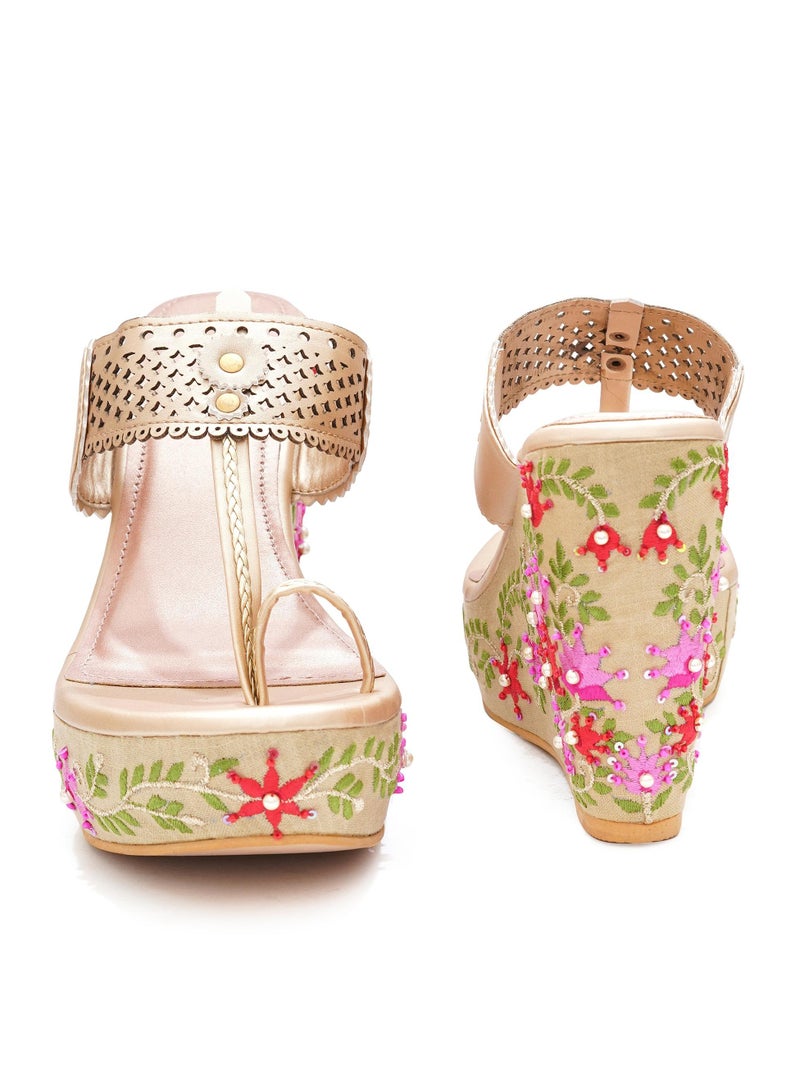 Sole House Sole House Noor Wedges: Handcrafted Elegance with Floral Embroidery & Contemporary Charm - perfect for parties, celebrations & special occasions.  - Image 3