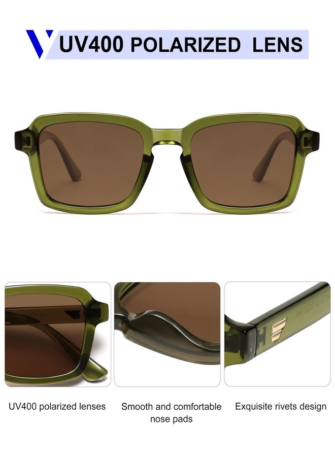 VANLINKER Polarized Trendy Square Sunglasses for Women Men 2025 Retro Chic Cute Shades VL9849,Green Frame Brown Lens - Image 4