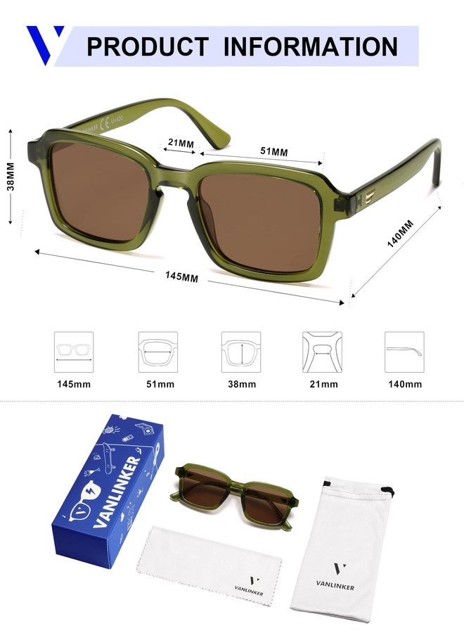 VANLINKER Polarized Trendy Square Sunglasses for Women Men 2025 Retro Chic Cute Shades VL9849,Green Frame Brown Lens - Image 5