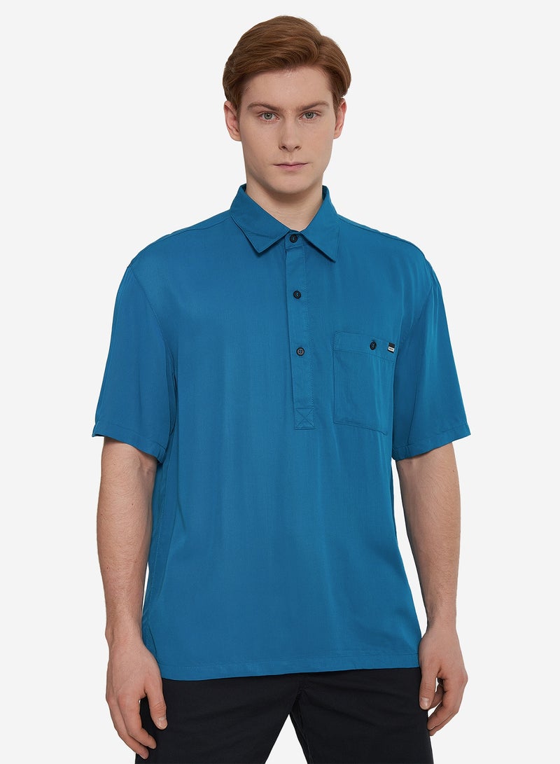 Termit Men's Beach Shirt Blue, 100% Viscose, Comfortable Fit, Button Closure, Chest Pocket for Summer Relaxation - Image 1