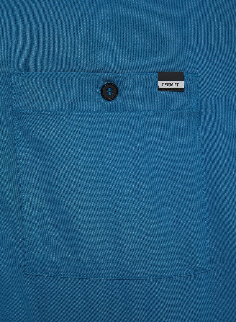 Termit Men's Beach Shirt Blue, 100% Viscose, Comfortable Fit, Button Closure, Chest Pocket for Summer Relaxation - Image 3