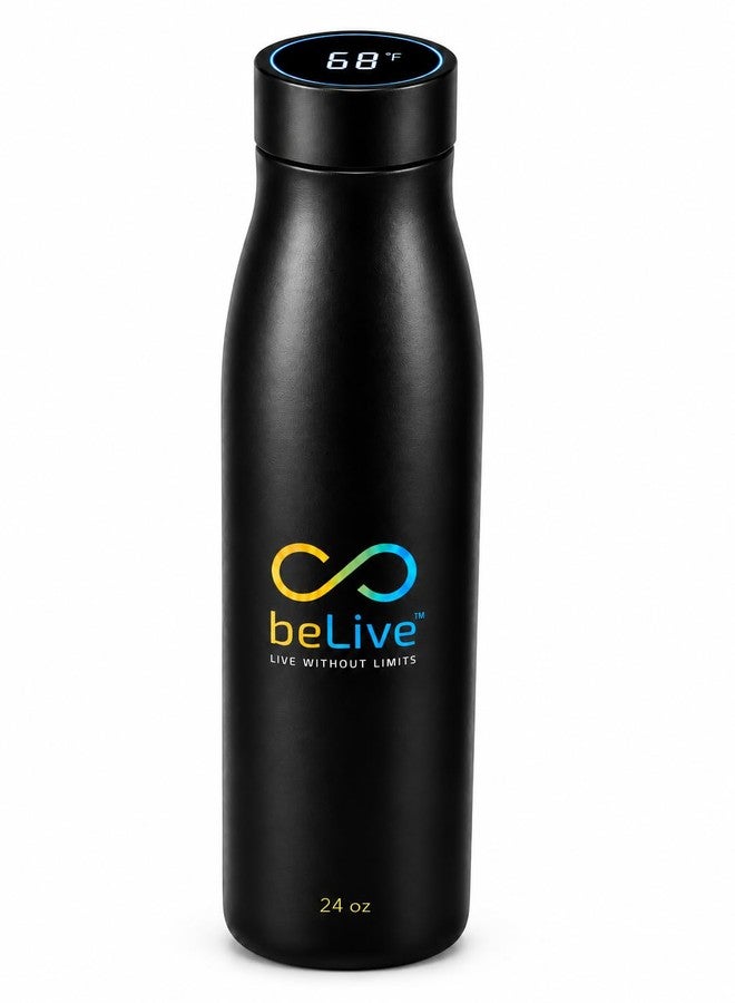 BeLive Smart Water Bottle 24oz – UV-C Self Cleaning, Temperature Display (°C/°F), Hydration Reminder, USB-C Rechargeable, Insulated Stainless Steel Bottle (Black) - Image 1