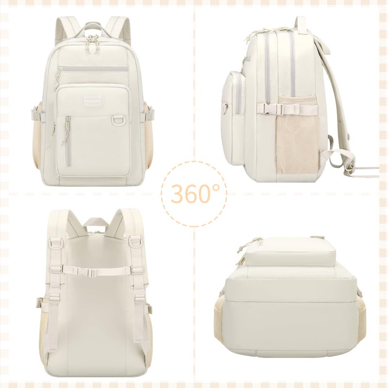 PRAGARI Kids Backpack for School Cute Aesthetic Beige Backpack Girls Student Bookbag Women Travel Lightweight Book Bag - Image 5
