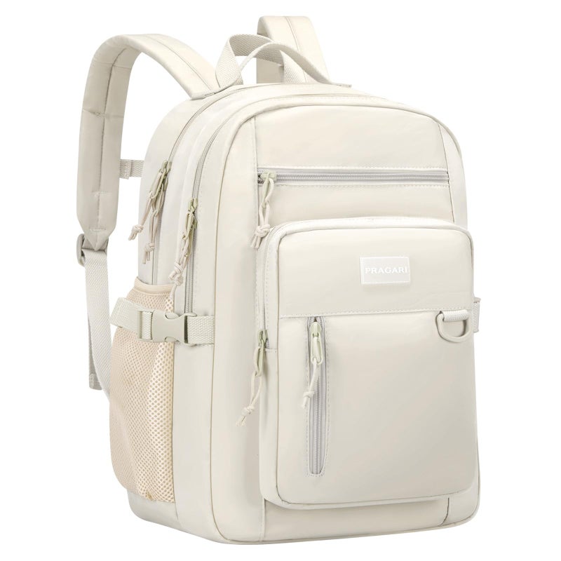 PRAGARI Kids Backpack for School Cute Aesthetic Beige Backpack Girls Student Bookbag Women Travel Lightweight Book Bag - Image 1