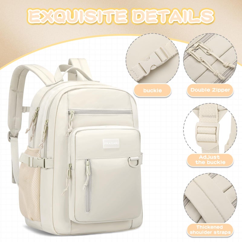 PRAGARI Kids Backpack for School Cute Aesthetic Beige Backpack Girls Student Bookbag Women Travel Lightweight Book Bag - Image 4