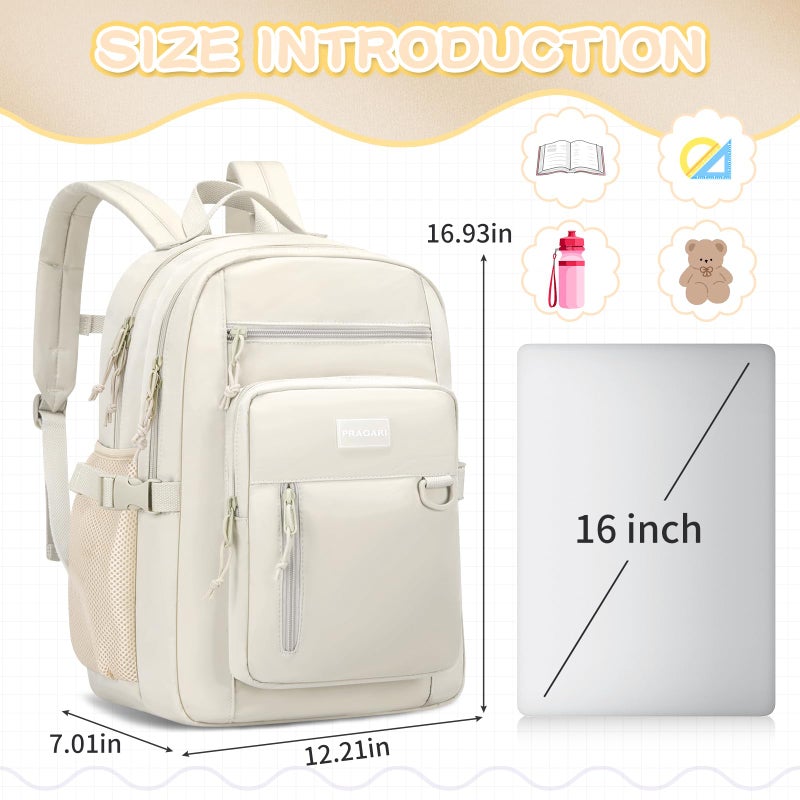 PRAGARI Kids Backpack for School Cute Aesthetic Beige Backpack Girls Student Bookbag Women Travel Lightweight Book Bag - Image 2
