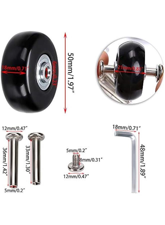 50mm x 18mm Luggage Suitcase Replacement Wheels, Rubber Swivel Caster Wheels Bearings Repair Kits, Set of 2 - Image 3