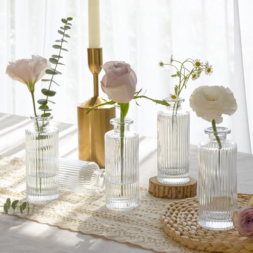 ComSaf Small Vases for Flowers Mini Clear Glass Bud Vases in Bulk, 5.2 inch Tall Mini Flower Vase, Vases for Centerpiece, Ribbed Vase, Wedding Table Ceterpiece, Home Decor, Housewarming Gift (Clear) - Image 5