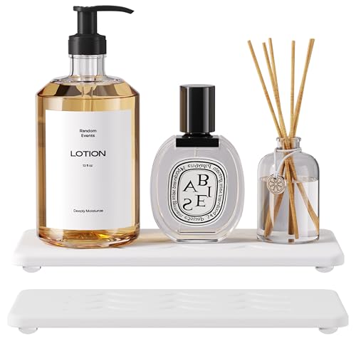 Kcrystenia Kitchen Stone Sink Caddy, 2pcs Water Absorbing Stone Tray, Quick-Drying Faucet Mats, Diatomite Bathroom Counter Tray, Soap Dispenser Sponge Holder, Kitchen Sink Organizer (with Non-Slip Feet) - Image 1