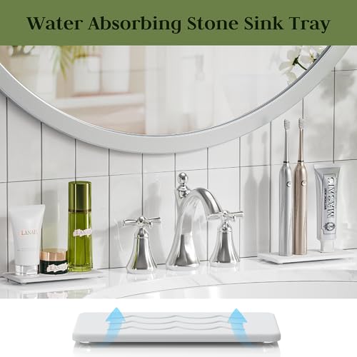 Kcrystenia Kitchen Stone Sink Caddy, 2pcs Water Absorbing Stone Tray, Quick-Drying Faucet Mats, Diatomite Bathroom Counter Tray, Soap Dispenser Sponge Holder, Kitchen Sink Organizer (with Non-Slip Feet) - Image 5