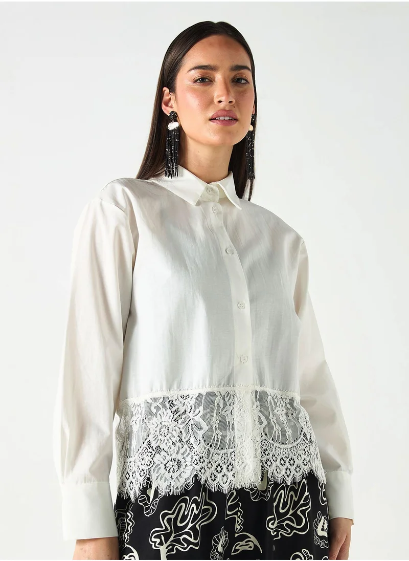 SINOIR Lace Detail Shirt with Long Sleeves