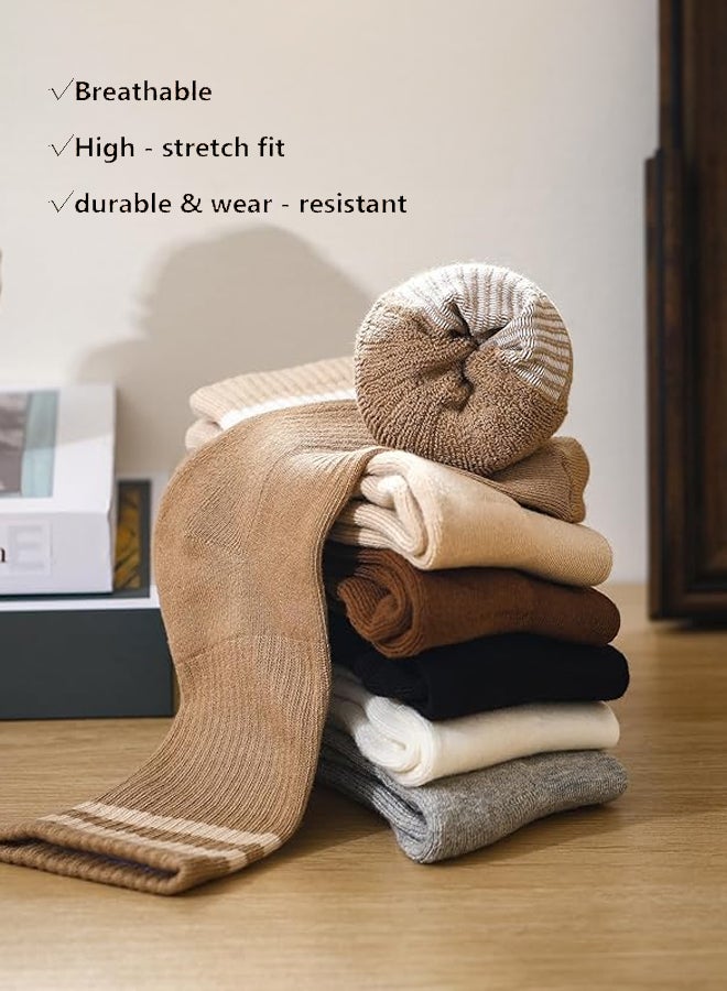 شبيلي جوارب نسائية قطنية بطول منتصف الساق (كرو) ‑ عبوة من 6 أزواج، قابلة للتنفس وطاردة للرطوبة ومضادة للروائح، بكُمّ مطاطي لا يتكوّر، جوارب كاجوال مرنة مثالية للاستخدام اليومي والسفر وصالات الرياضة (أبيض، أسود، رمادي، بني قهوة، كاكي، بني فاتح) - Image 2