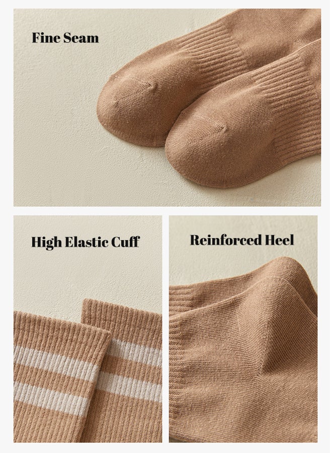 شبيلي جوارب نسائية قطنية بطول منتصف الساق (كرو) ‑ عبوة من 6 أزواج، قابلة للتنفس وطاردة للرطوبة ومضادة للروائح، بكُمّ مطاطي لا يتكوّر، جوارب كاجوال مرنة مثالية للاستخدام اليومي والسفر وصالات الرياضة (أبيض، أسود، رمادي، بني قهوة، كاكي، بني فاتح) - Image 3