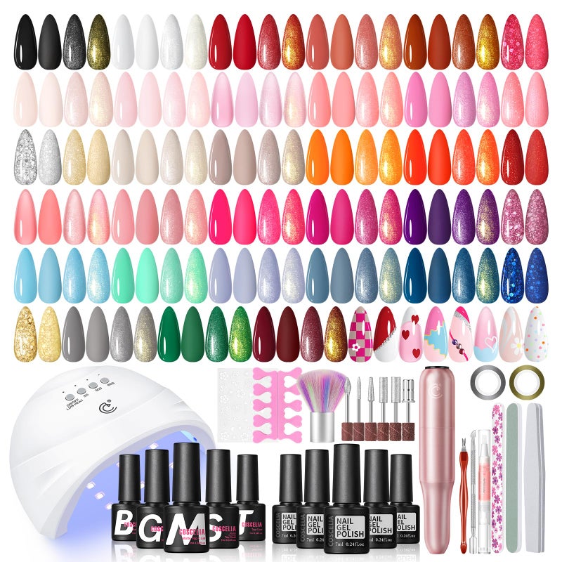 COSCELIA 66pcs Gel Nail Polish Kit with U V light and Drill 35 Colors Spring Gel Polish Set 5pcs Top Base Coat Nail Art Starter French Gel Manicure Kit Gifts for Women Girls - Image 1