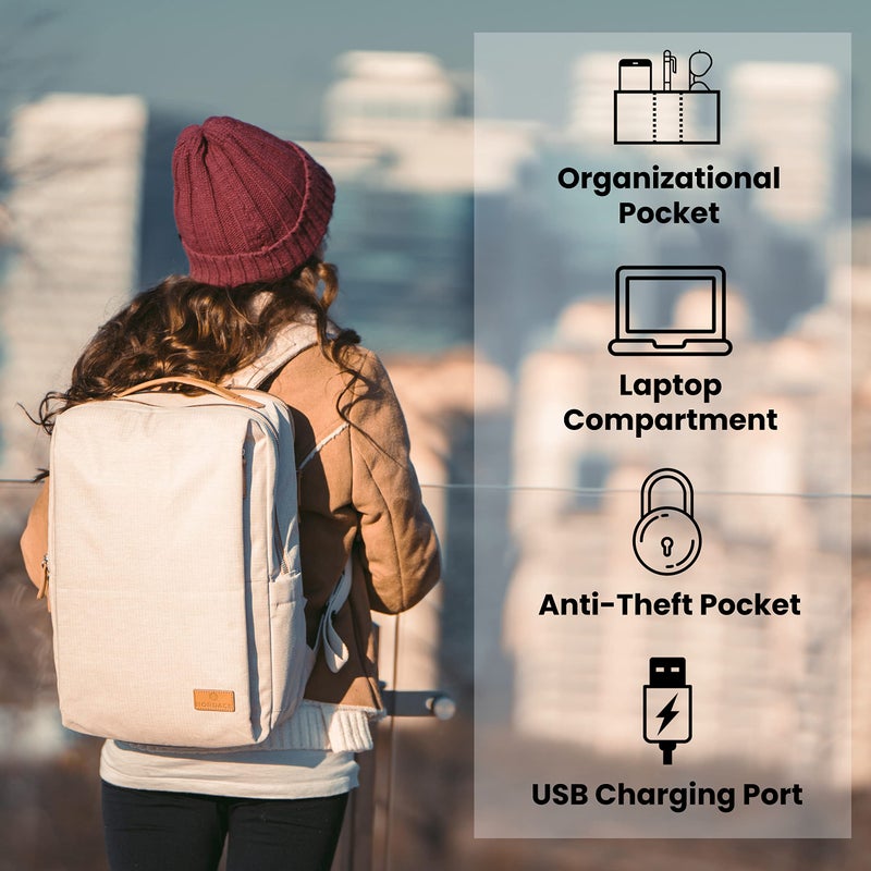 Nordace Siena Smart Backpack with USB Charging - 15.6 Inch Laptop Backpack, 19L Daily Backpack for Travel, Everyday, or Work (Beige) - Image 3