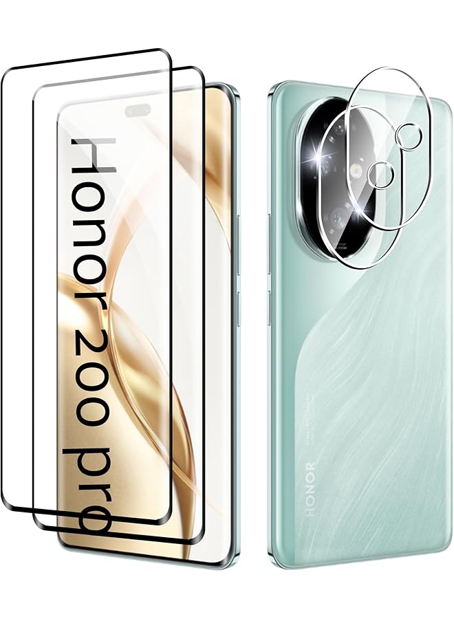 إيروريكس 2+2 عبوة من واقي الشاشة المتوافق مع هاتف Honor 200 Pro 5G من الزجاج المقوى + واقي عدسة الكاميرا بتغطية كاملة من الزجاج المقوى بدرجة صلابة 9H وطبقة عالية الدقة مضادة للخدش - Image 1