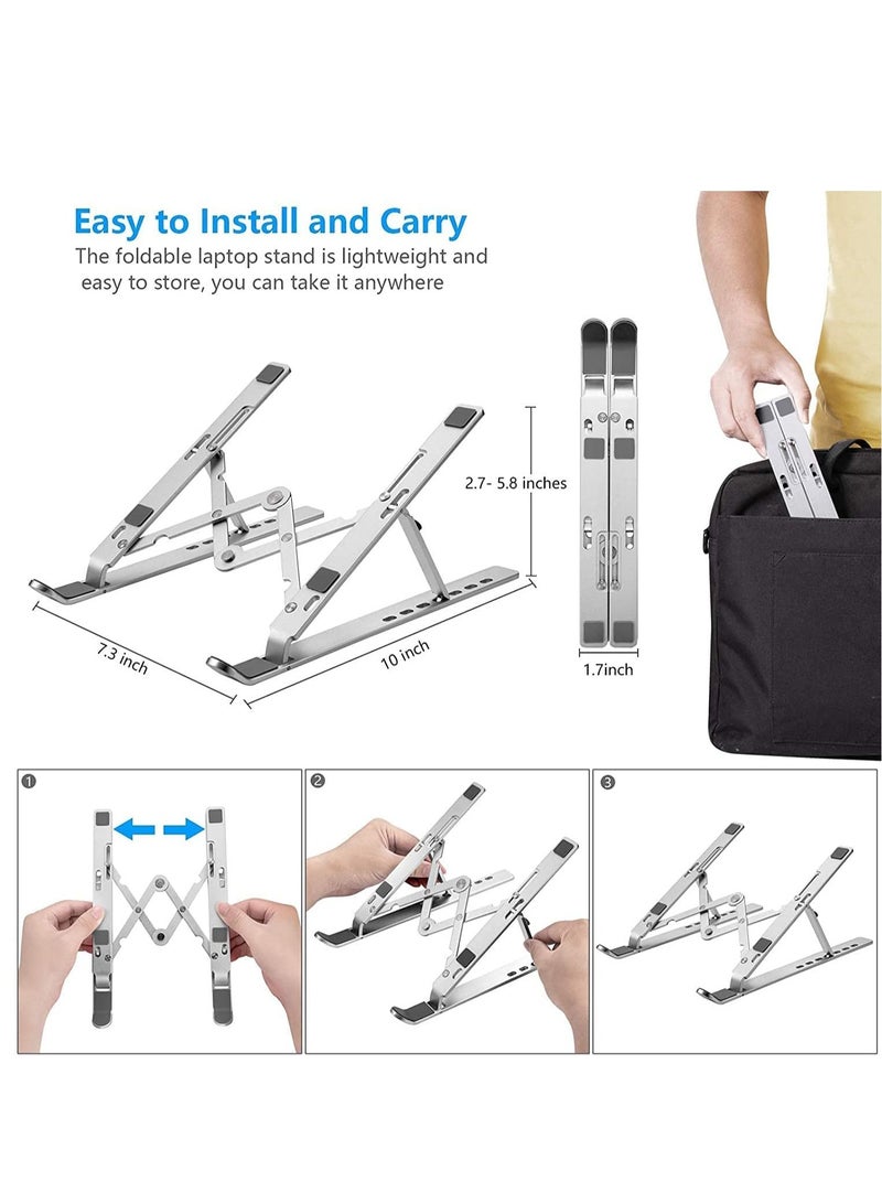 هينغ حامل كمبيوتر محمول قابل للتعديل حامل الكمبيوتر المحمول الناهض حامل كمبيوتر محمول من الألومنيوم قابل للطي قابل للطي حامل كمبيوتر محمول متوافق مع iPad MacBook HP Dell Lenovo والمزيد - Image 2