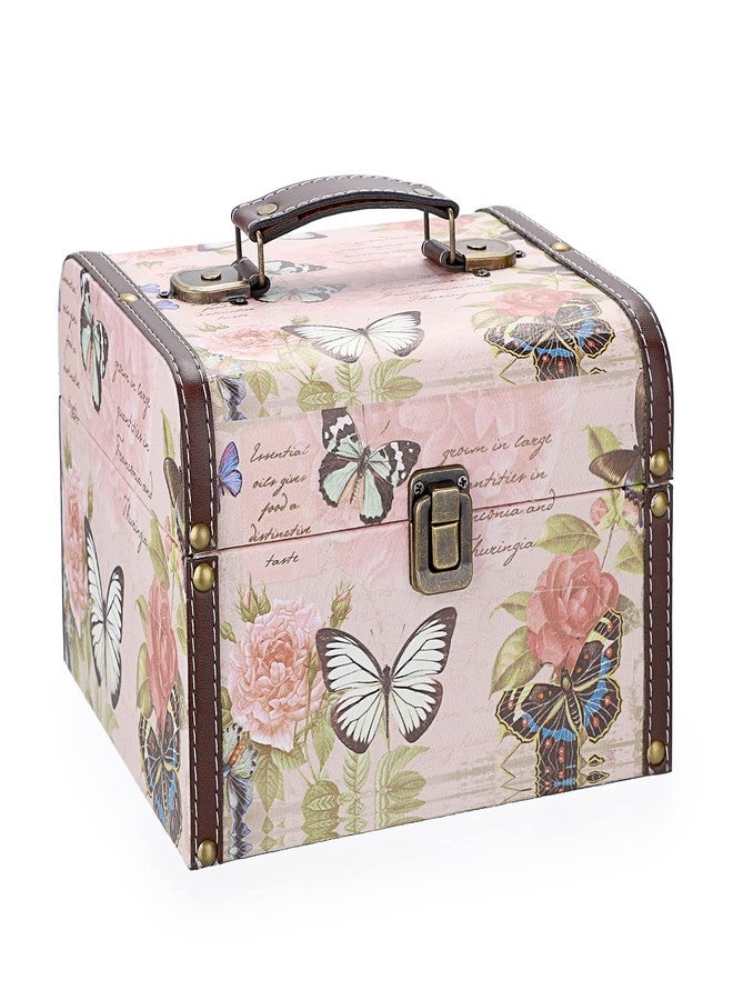 ELLDOO Decorative Treasure Chest Box, Wooden + PU Leather Storage Box for Jewelry Trinkets, Keepsakes box for Girls Women Gifts (Butterfly Pattern, Large) - Image 1