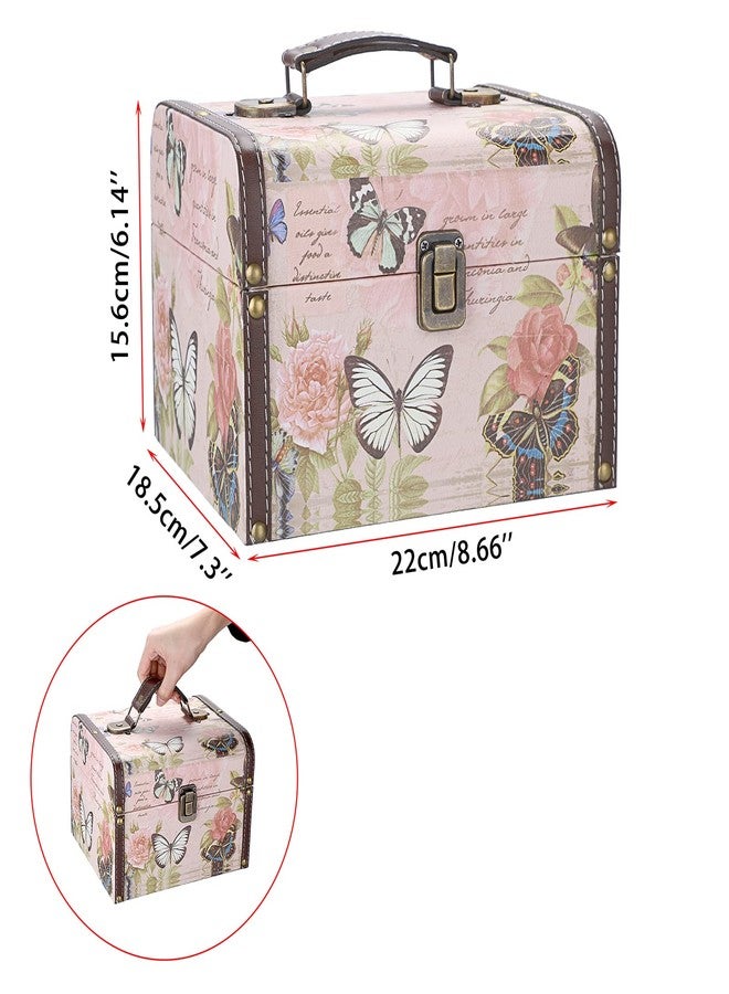 ELLDOO Decorative Treasure Chest Box, Wooden + PU Leather Storage Box for Jewelry Trinkets, Keepsakes box for Girls Women Gifts (Butterfly Pattern, Large) - Image 2