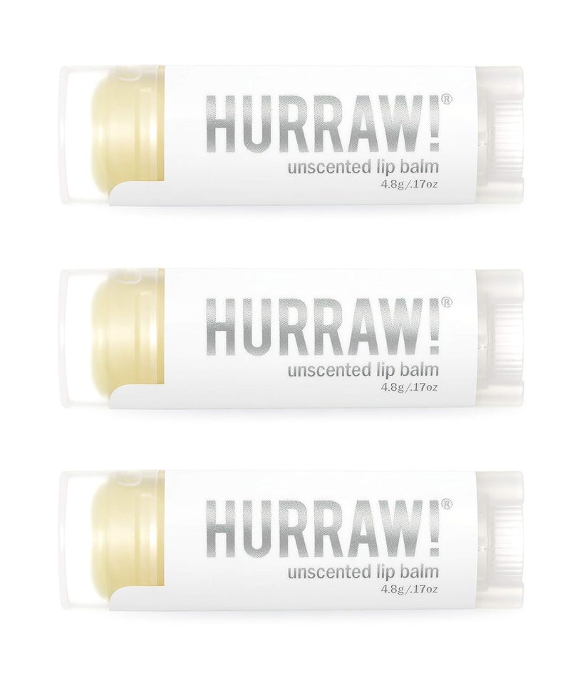 Hurraw Unscented Lip Balm 3 Pack Organic Certified Vegan Cruelty and Gluten Free NonGMO 100 Natural Ingredients Bee Shea Soy and Palm Free Made in USA