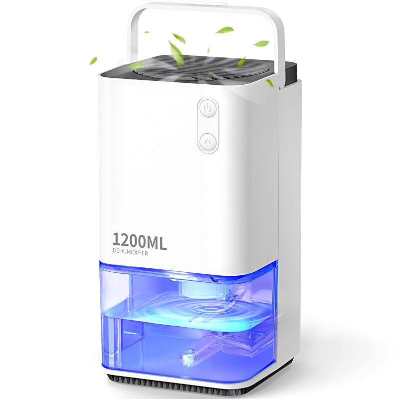 EasyAcc 1200ml Electric Dehumidifier with Ultra Quiet  Auto Shut off 7 Colorful LED Portable Mini Dehumidifier for Wardrobe Bathroom Closet RV Bedroom Garage  White