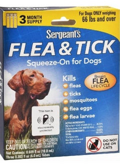 محلول Sergeant's Flea and Tick Squeeze On للكلاب التي تزن 66 رطلاً فأكث) 3 أمبولات(