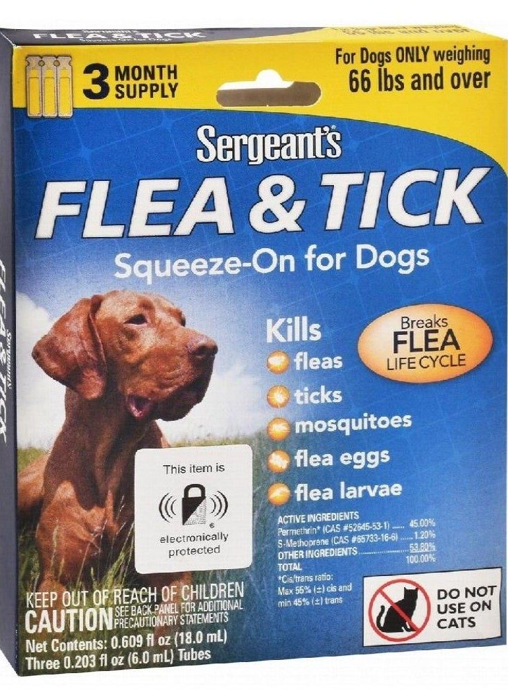 سيرجينتس - محلول Sergeant's Flea and Tick Squeeze On للكلاب التي تزن 66 رطلاً فأكث) 3 أمبولات( - Image 1
