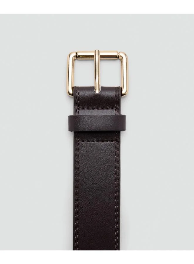 Mango 32-CHOCOLATE Wide Faux Leather Belt With Metal Buckle for Women | Best Price UAE