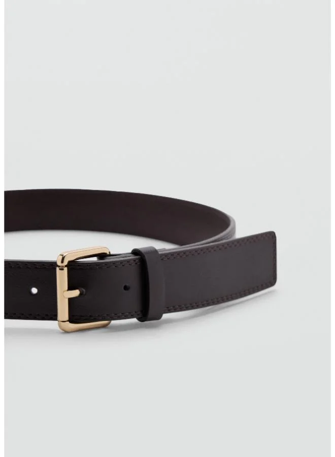Mango 32-CHOCOLATE Wide Faux Leather Belt With Metal Buckle for Women | Best Price UAE