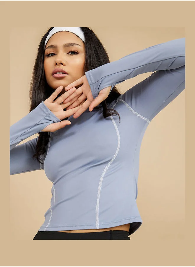 Styli Stitch Detail Long Sleeves Activewear Top