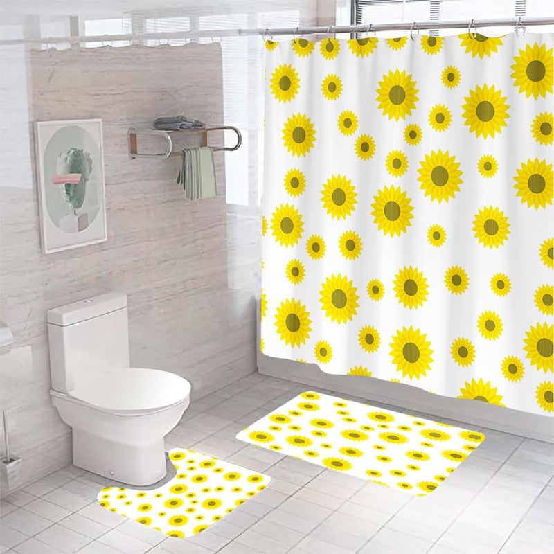 Homestic Shower Curtain & Bathmat Set | Non-Slip Bath mats for Bathroom | Easy-Slide Curtains | Polyester Curtain or Bathmat for Bath D?cor | XTL341-3T | 3 Pcs Set | Multicolor - Image 1