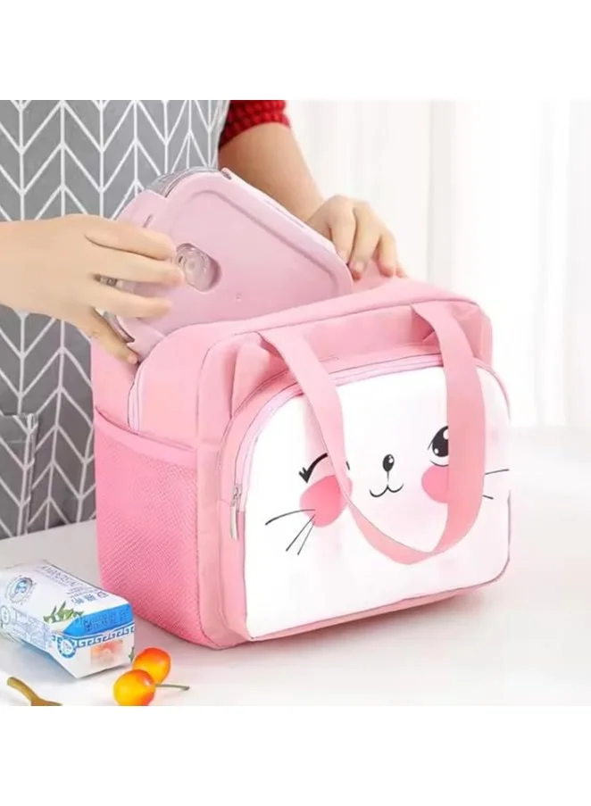 موبكوس حقيبة غداء بتصميم قطة حيوانية لطيفة، حقيبة تبريد صغيرة، حقيبة غداء مقاومة للتسرب، حقيبة يد من رقائق الألومنيوم ومقاومة للماء للأطفال والكبار، سهلة الحمل (وردي)