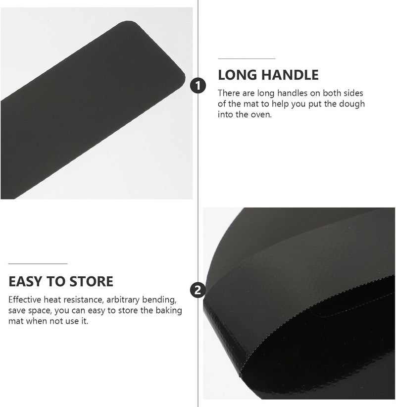 TIDTALEO 2pcs Black Silicone Baking Mat with Long Handles, Non-stick Oven Mat and Bread Sling for High Temperature Resistant Dutch Oven Baking - Image 3