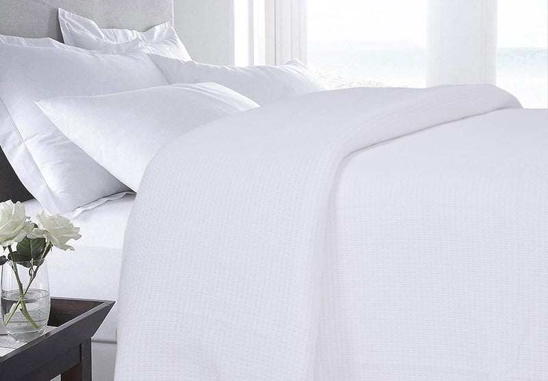 DOLLCENT 100% Cotton California King Size Blanket for Bed, Premium Combed Lightweight Blankets, Washed Breathable Cozy Throw Blanket, White Cal King Cotton Blankets for All Season: White (102"x108") - Image 5
