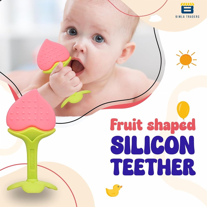 BTfash Baby Tree and Fruits Shape Teether Teething | Natural Organic Freezer Safe for Newborn Infant, Babies | Silicone BPA Free | Gum Pain Relief 3D Soother Set (Pack of 1, Peach) - Image 2