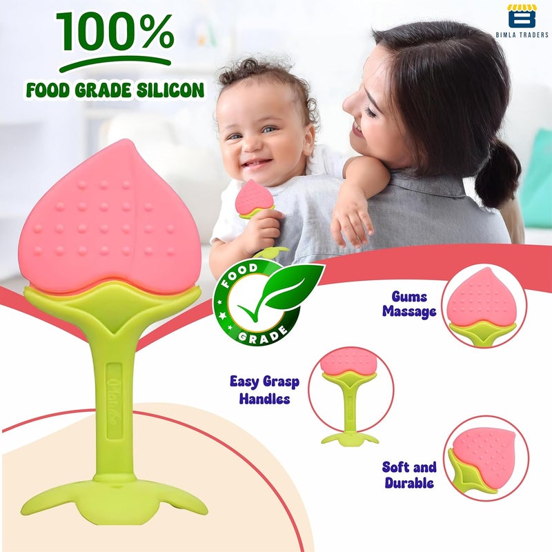 BTfash Baby Tree and Fruits Shape Teether Teething | Natural Organic Freezer Safe for Newborn Infant, Babies | Silicone BPA Free | Gum Pain Relief 3D Soother Set (Pack of 1, Peach) - Image 5