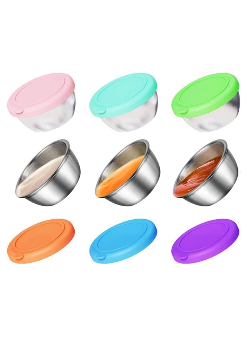 Coolchic 6 Pack Stainless Steel Salad Dressing Container,Sauce Cups Containers, 6 x 3.5cm Reusable Condiment Containers, Leakproof Silicone Lids for Lunch Bento Box, Picnic and Travel - Image 1
