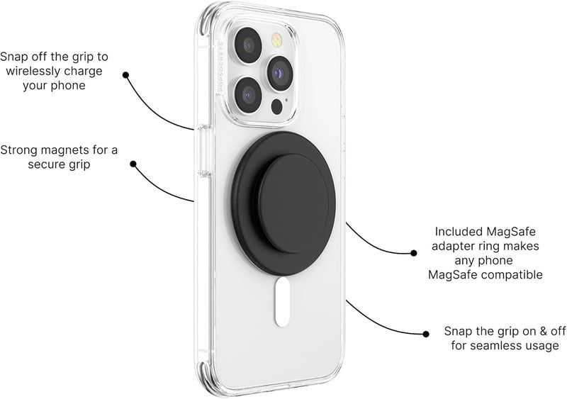 PopSockets Phone Grip for MagSafe, Magnetic Holder, Phone Stand, Black - Black - Image 2