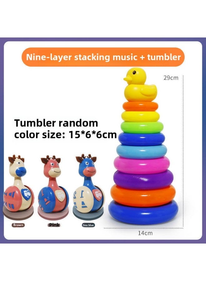Baby Development Intelligence Rainbow Tower Ring Stacking Music Early Education 0-1-2 Years Old Baby Tumbler Toy-Color:9 Layers Of Stacking Music + Tumbler - Image 1
