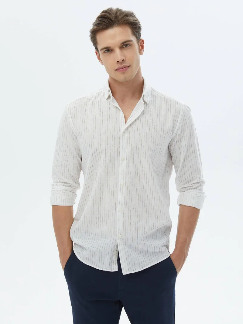 كيب White Striped Regular Fit Woven Casual 100% Cotton Shirt