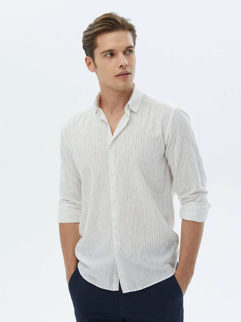 كيب White Striped Regular Fit Woven Casual 100% Cotton Shirt