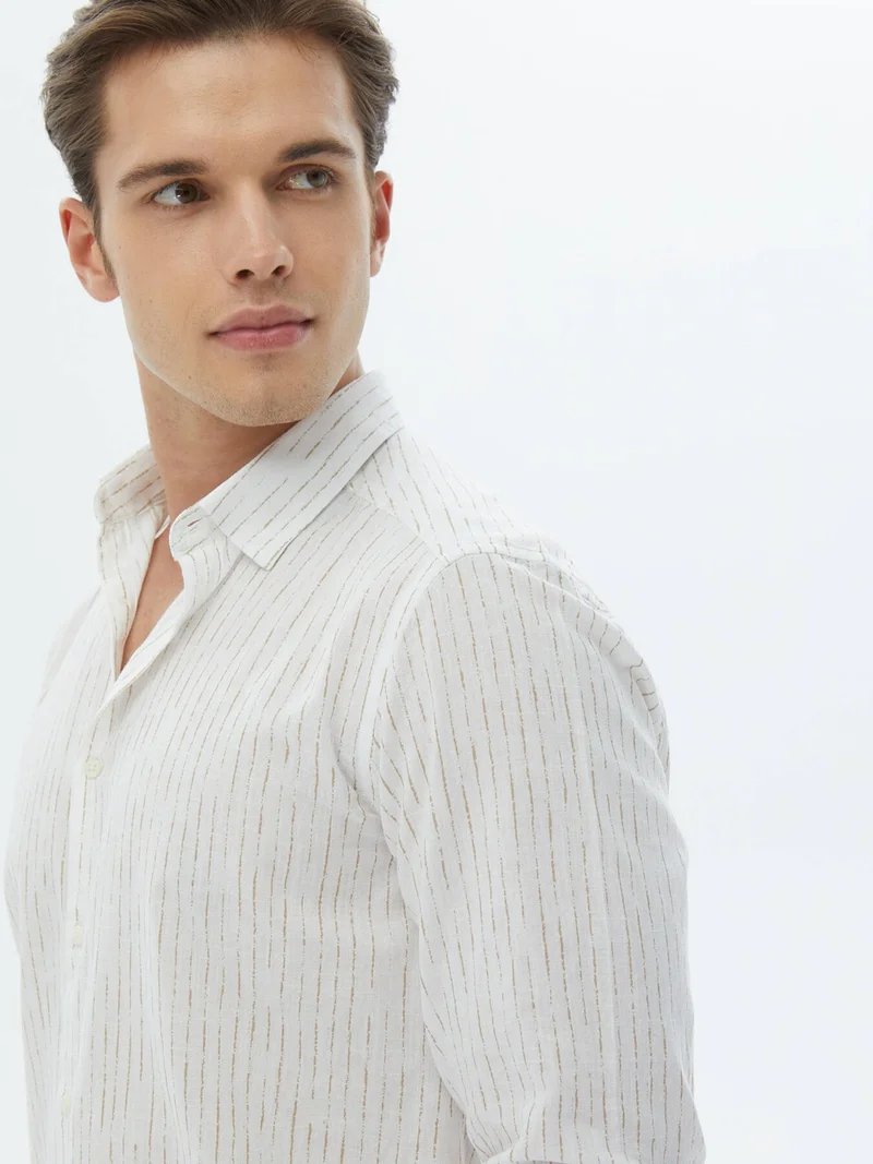 كيب White Striped Regular Fit Woven Casual 100% Cotton Shirt