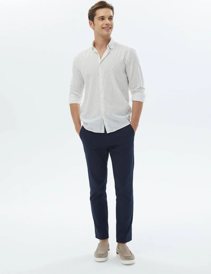 كيب White Striped Regular Fit Woven Casual 100% Cotton Shirt
