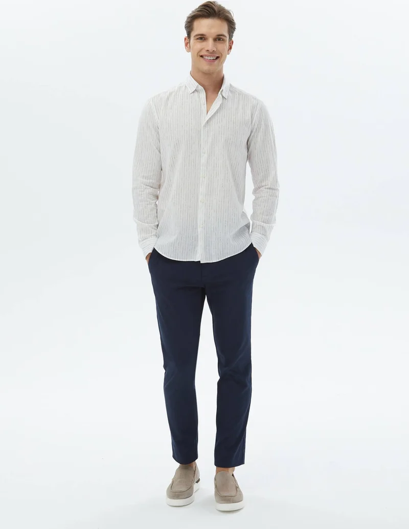 كيب White Striped Regular Fit Woven Casual 100% Cotton Shirt