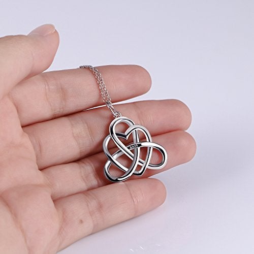 DAOCHONG 925 Sterling Silver Good Luck Irish Heart with Triangle Celtic Knot Vintage Pendant Necklace, Rolo Chain 18" - Image 4