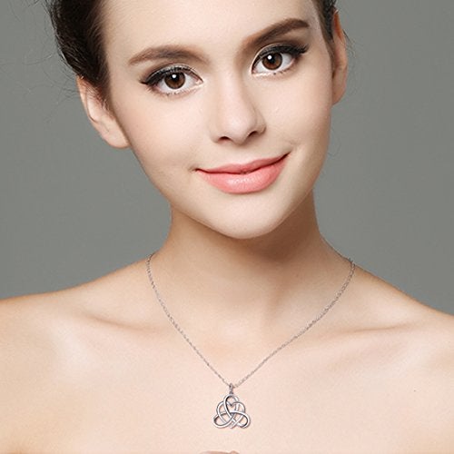 DAOCHONG 925 Sterling Silver Good Luck Irish Heart with Triangle Celtic Knot Vintage Pendant Necklace, Rolo Chain 18" - Image 2