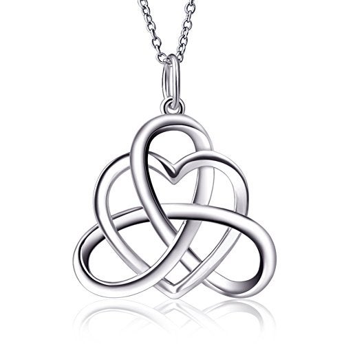 DAOCHONG 925 Sterling Silver Good Luck Irish Heart with Triangle Celtic Knot Vintage Pendant Necklace, Rolo Chain 18" - Image 1